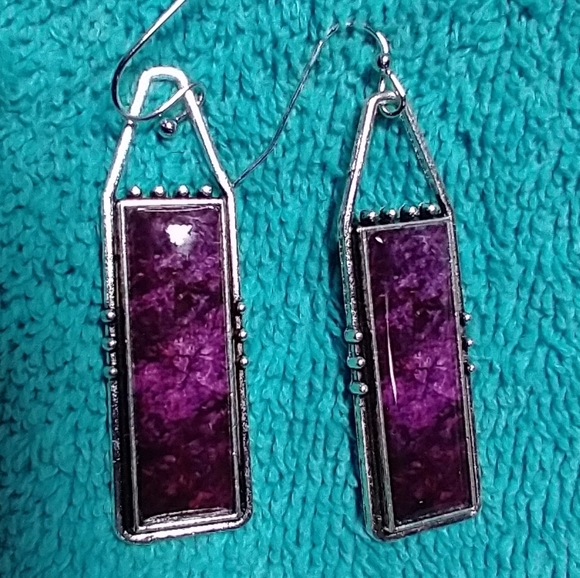 Purple Silver Wire Dangle Earrings - Picture 1 of 3